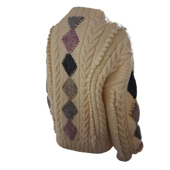 Vtg Standun Womens L Hand Knit Chunky Wool Ireland Fisherman Grandpa Sweater - Picture 5 of 12